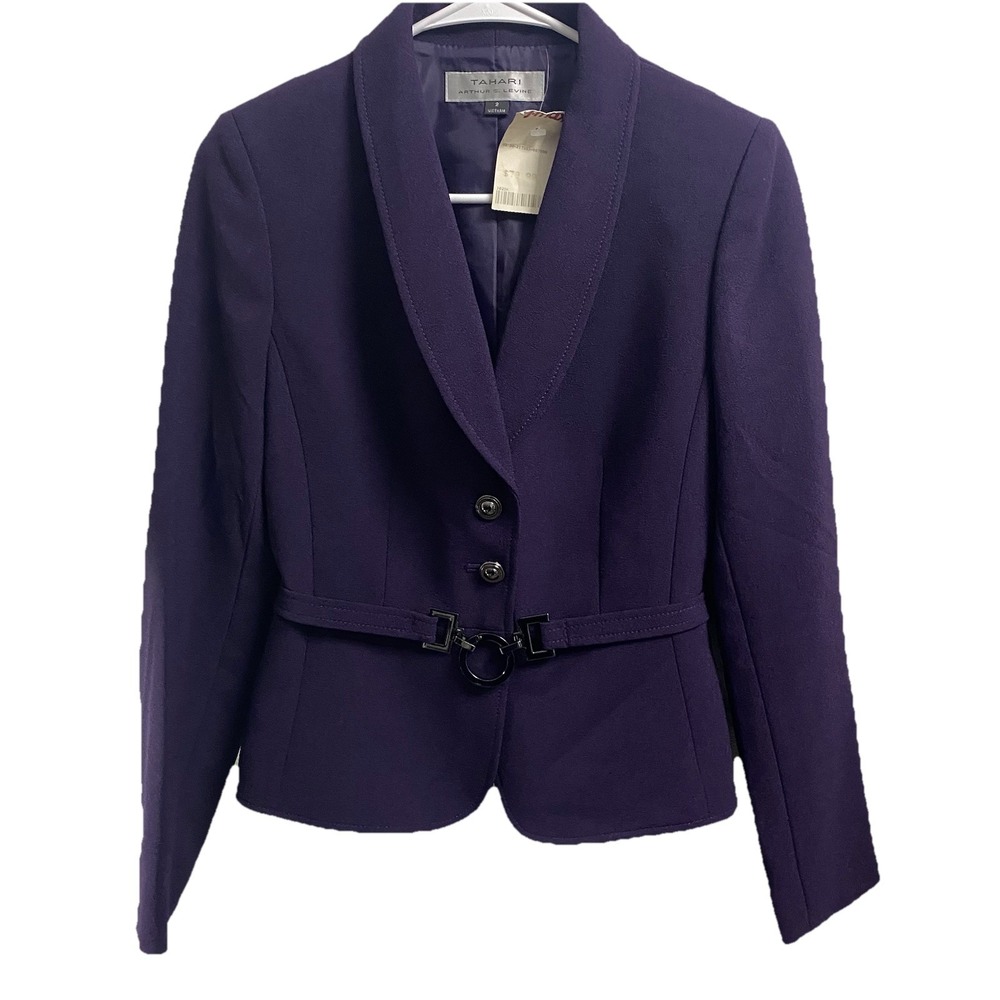 TAHARI Arthur Levine Dark Purple Embellished Belt Blazer Jacket Sz.2 NWT MSP $79